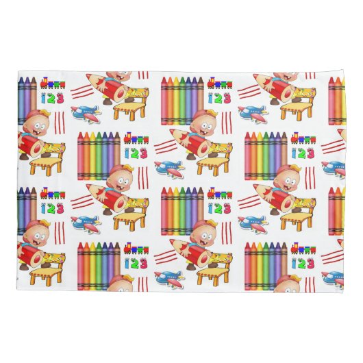 Pillow Hoesje Trains Crayons Nummers Vliegtuig Kussensloop (Achterkant)