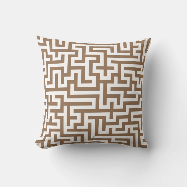 Pillow in Taupe Maze Pattern Kussen (Voorkant)