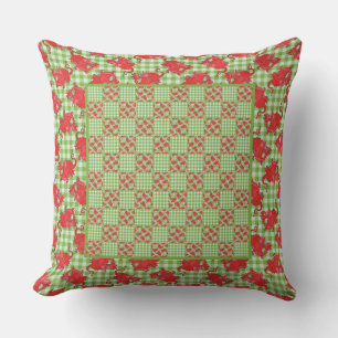 Pillow of Cushion Cute Red Dragon op Green Gingham Kussen
