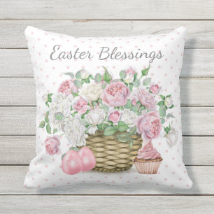 Pillow Outdoor Paasroze Floral, Eieren, Cupcake Buitenkussen