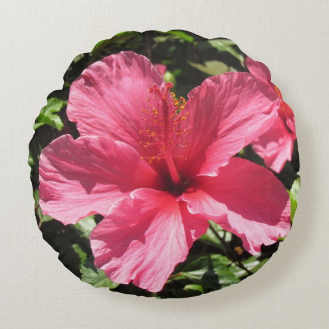 Pillow - Roze Hibiscus Blossom Rond Kussen (Voorkant)