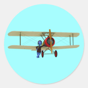 Piloot en vliegtuig ronde sticker