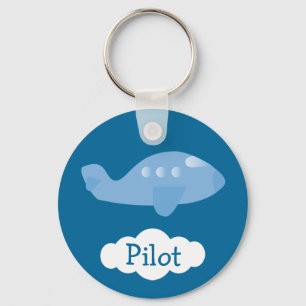piloot met blauw Cartoon Sleutelhanger