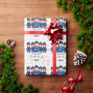 Piloot met luchtstess Prettige feestdagen Kerstmis Cadeaupapier