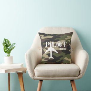 Piloot & Militair vliegtuig, Camouflage, Minimalis Kussen
