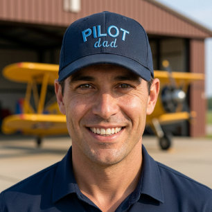 Piloot Papa Blauwe Aviation Aangepaste Naam Pensio Geborduurde Pet