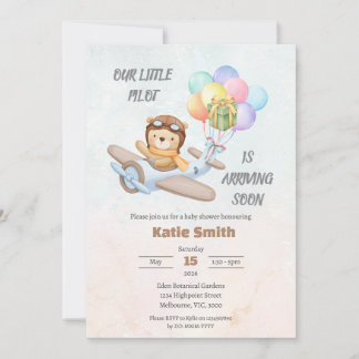 Piloot Teddybeer Babyshower Uitnodiging