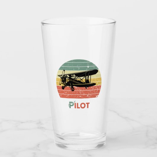 Piloot Verjaardag Vliegtuig Retro Sunset Fun Glas (Voorkant)