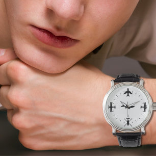 Piloot Vliegtuig Eenvoudig Zwart Cool Luchtvaart Horloge