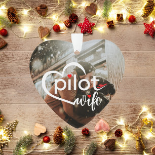 Piloot Vrouw Typografie Hart & Vliegtuig, Schattig Ornament