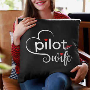 Piloot Vrouw Typografie & Vliegtuig Eenvoudig, Min Kussen