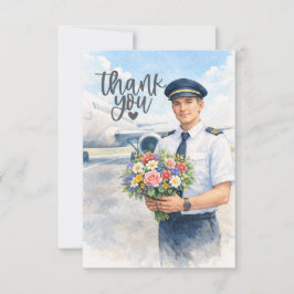 Pilot holds flowers on the runway bedankkaart