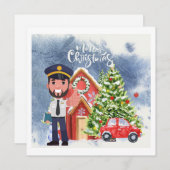 Pilot Holiday Flight Home: Kerstscène van de piloo Feestdagenkaart (Voorkant / Achterkant)