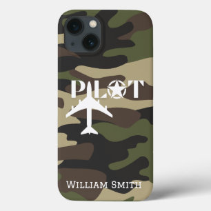 Pilot Lettertype & Militaire Vliegtuigcamouflage iPhone 13 Hoesje