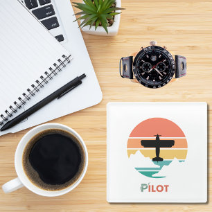 Pilot Lettertype,Vintage Retro,Eenvoudig Vliegtuig Glazen Onderzetter