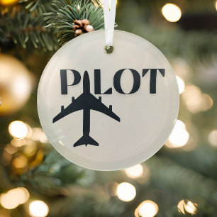 Pilot Lettertype & Vliegtuig,Minimalistisch, Kerst Glas Ornament