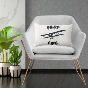 Pilot Life Typografie & Zwart vliegtuig, minimalis Kussen