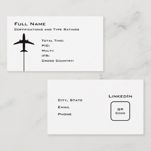 Pilot Micro CV Visitekaartje (Voorkant / Achterkant)