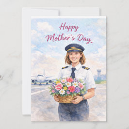 Pilot Mother;s Day at the airport Feestdagenkaart