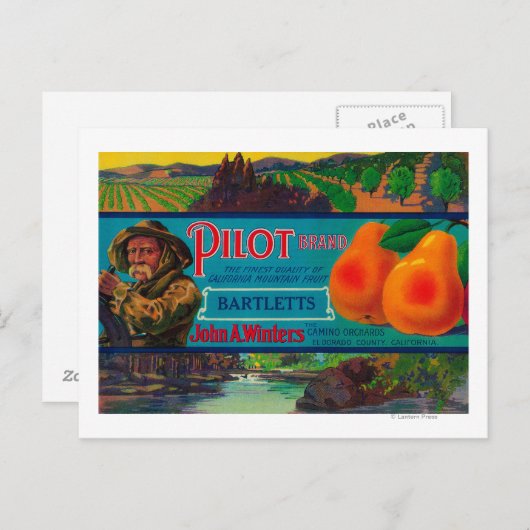 Pilot Pear Crate LabelEl Dorado County, CA Briefkaart (Voorkant / Achterkant)