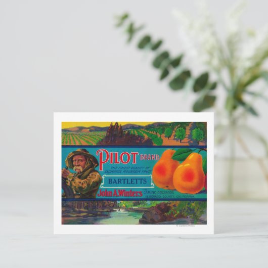 Pilot Pear Crate LabelEl Dorado County, CA Briefkaart (Staand voorkant)