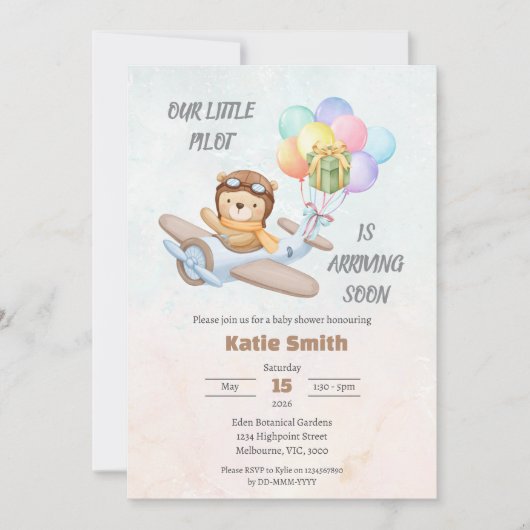 Pilot Teddy Bear Baby Shower Invitation (Devant)