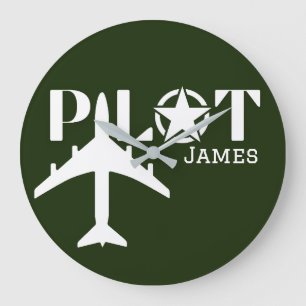 Pilot Typografie & Vliegtuig Minimalist Personalis Grote Klok