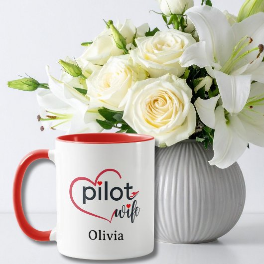 Pilot Wife Heart Airplane Romantic Custom Birthday Mok