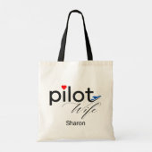 Pilot Wife Script Heart Airplane Simple Custom Tote Bag (Achterkant)