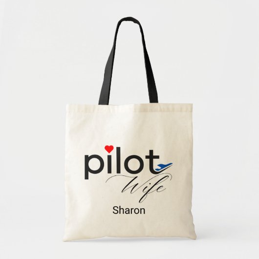 Pilot Wife Script Heart Airplane Simple Custom Tote Bag (Voorkant)