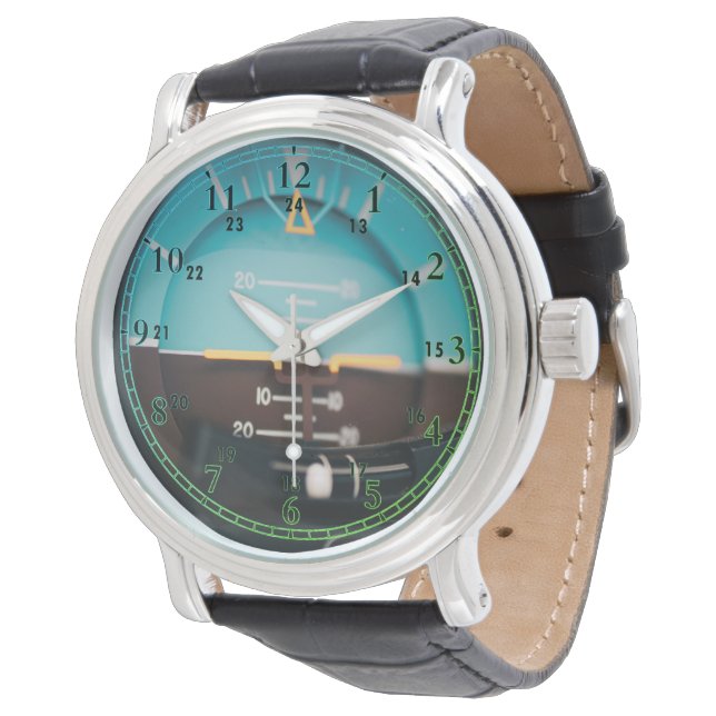 Piloten Altimeter Black  Leather Watch Horloge (Gekanteld)