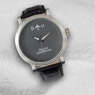Pilotenhorloge Modern Vliegtuig Monogram Grijs Horloge
