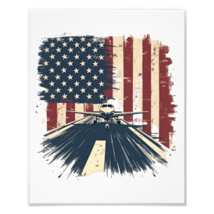 Pilotenvliegtuig Amerikaanse Vlaggenvliegtuig Foto Afdruk