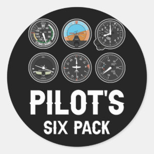 Pilot's Six Pack Vliegtuigenluchtvaart Ronde Sticker