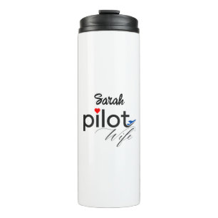 Pilotvrouw typografie & vliegtuig eenvoudig, minim thermosbeker