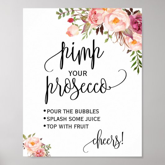 Pimp je prosecco roze bloem bruiloftsbord poster (Voorkant)