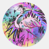 Pimped up Flamingo Ronde Sticker (Voorkant)