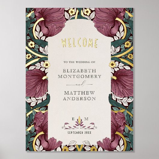 Pimpernel William Morris Bruiloft Welkomstbord Folie Afdrukken (Voorkant)