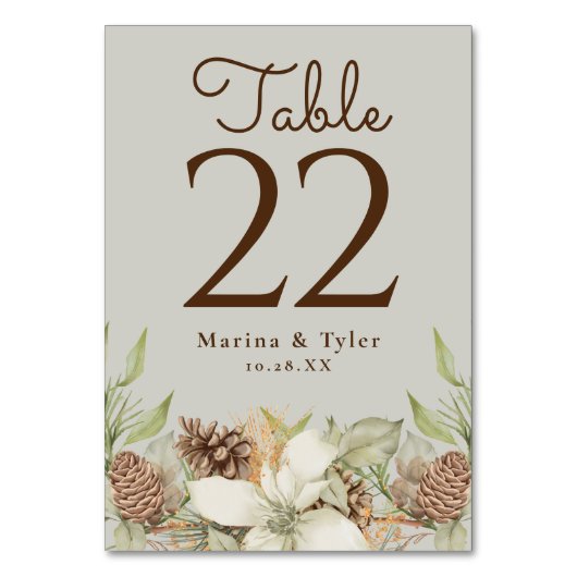 Pin d'hiver Mariage beige Numéro de tableau Cartes (Dos)