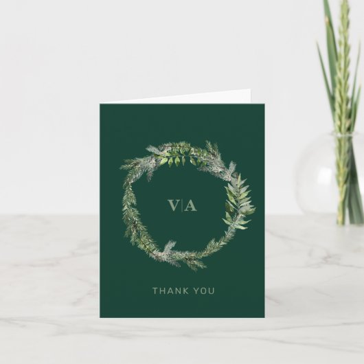 Pin d'hiver vert avec Monogramme Mariage (Devant)