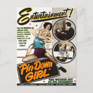 Pin Down Girl  Lady Wrestlers Movie Poster Briefkaart