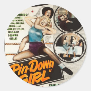Pin Down Meisje  Lady Wrestlers Poster Ronde Sticker
