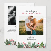 Pin floral Deux photos Carte de Noël (Devant / Derrière)