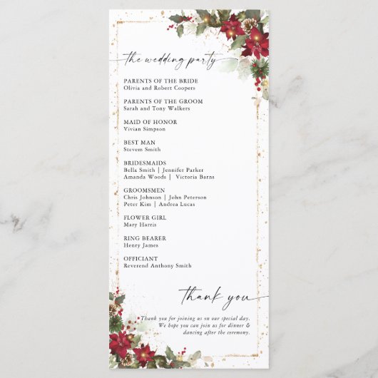 Pin Rustique Poinsettia Programme de mariage flora (Dos)