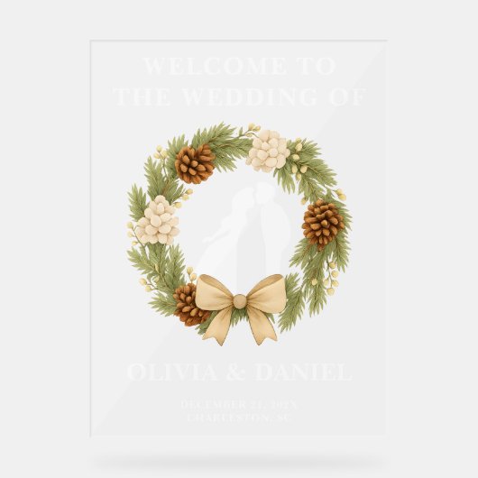 Pin Rustique Verdure Mariage d'hiver Bienvenue (Recto)