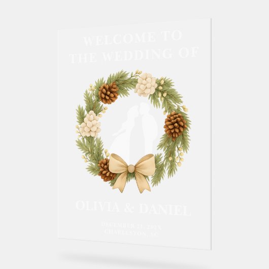 Pin Rustique Verdure Mariage d'hiver Bienvenue (Angle)