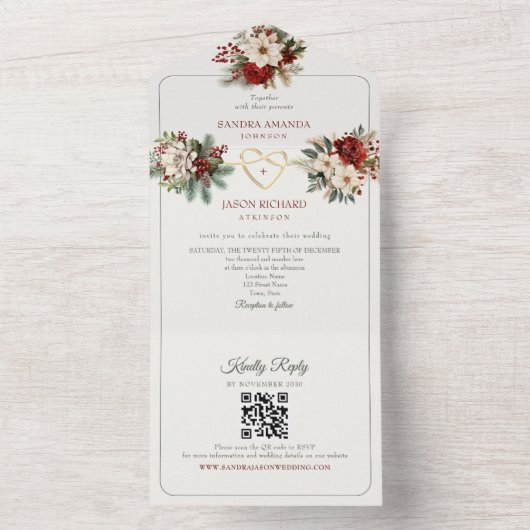 Pin Rustique Vert Rouge Mariage Invitations (À l'intérieur)