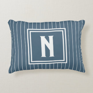 Pin Stripe - Marine + Wit Accent Kussen