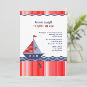 Pin Stripe Nautique Jeune Invitation Anniversaire (Debout devant)