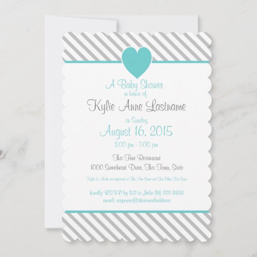 Pin Stripes en Heart Grey en Aqua Kaart (Voorkant)
